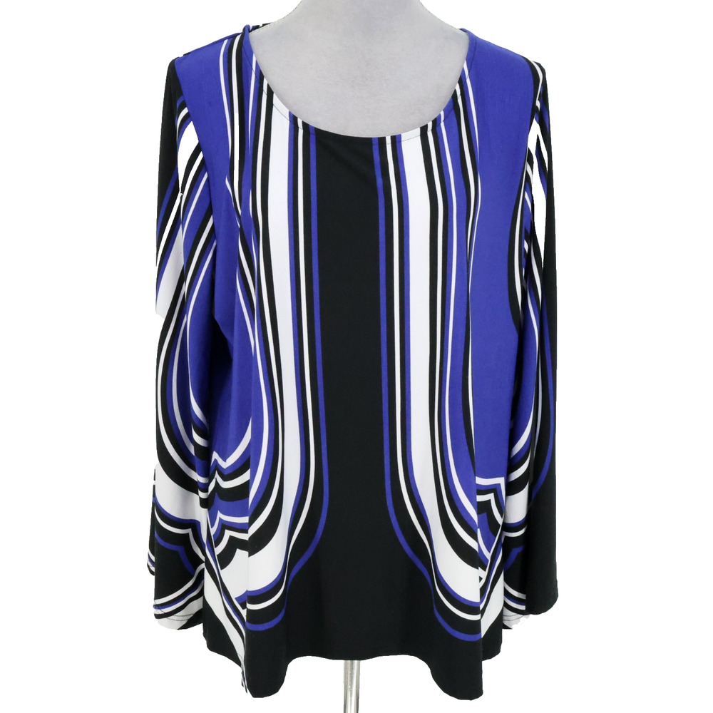 Avenue Top Plus Size 18 20 Black Blue Stretch Knit Pullover Blouse Bell Sleeve